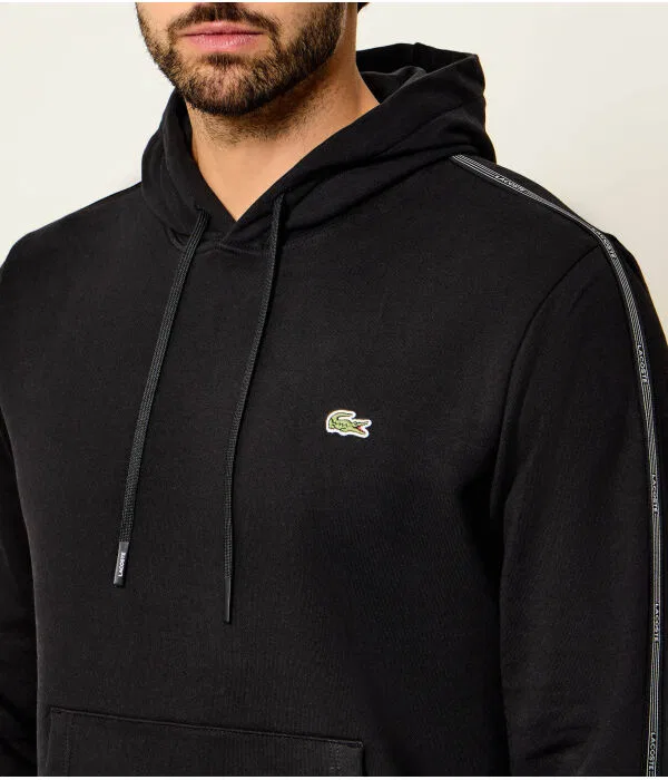 Мужской пуловер с капюшоном Lacoste, 100% хлопок, черный — фото 4