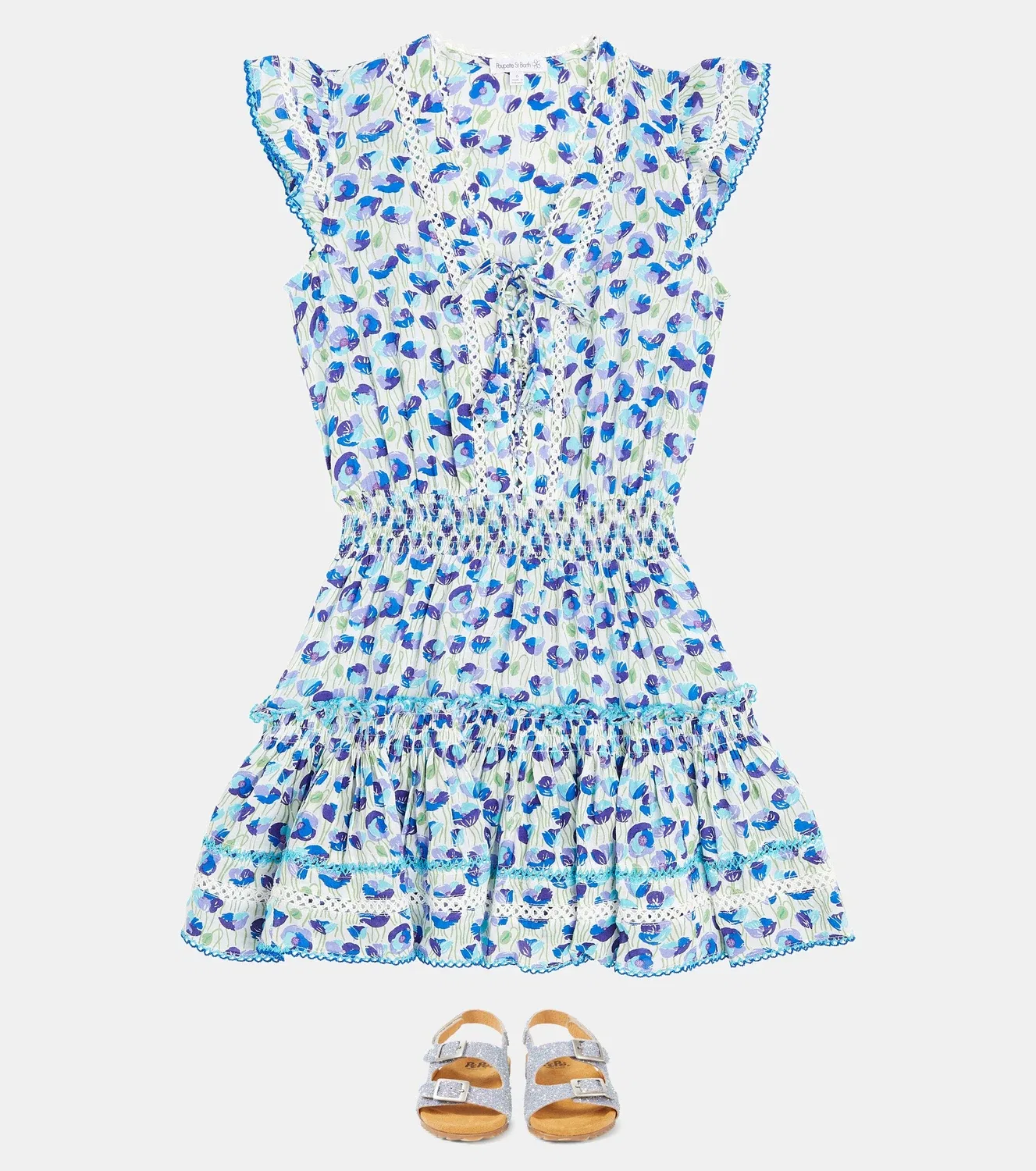 Платье с рюшами и принтом Poupette St Barth Kids, синий — фото 2