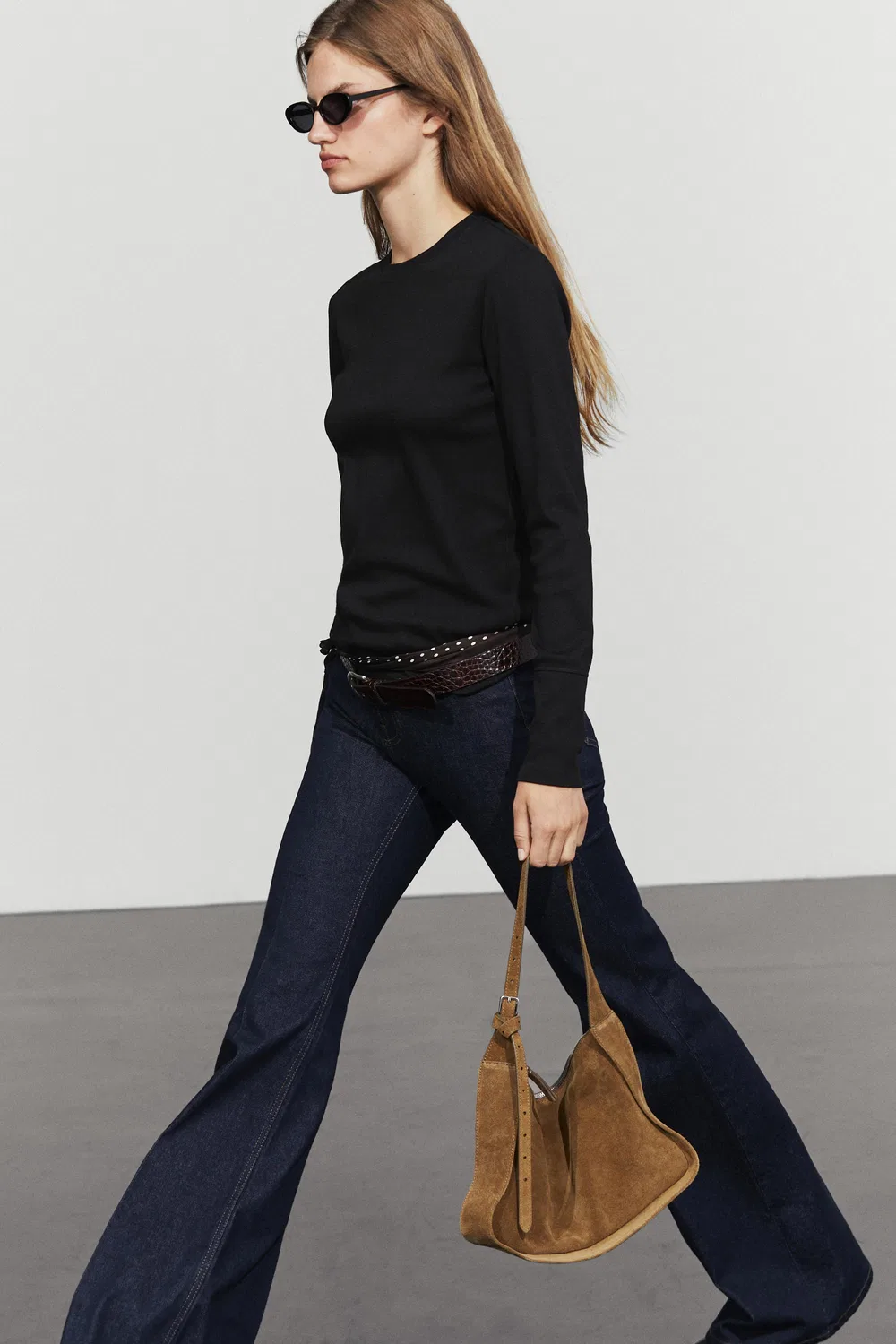 Лонгслив Massimo Dutti 100% Cotton, черный — фото 4