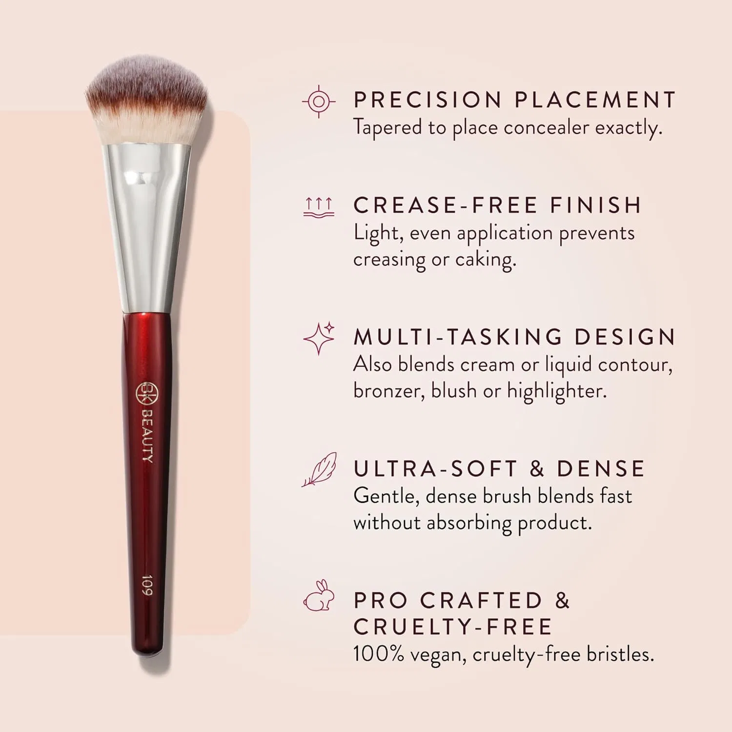 Кисть для макияжа 109 Mini Contoured Foundation BK BEAUTY, бордовый — фото 3