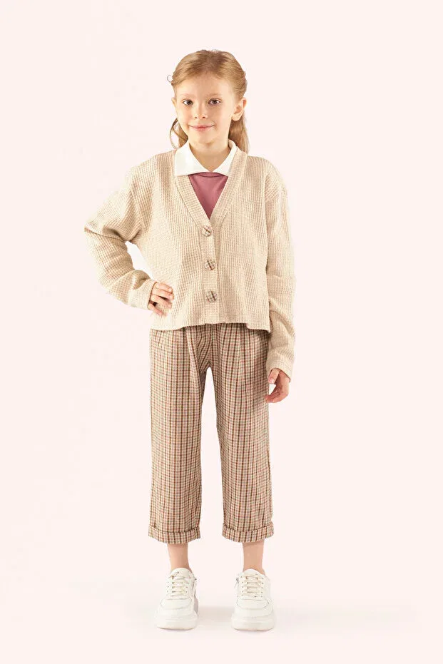 Детский кардиган с V-образным вырезом Panço, Beige-Melanj