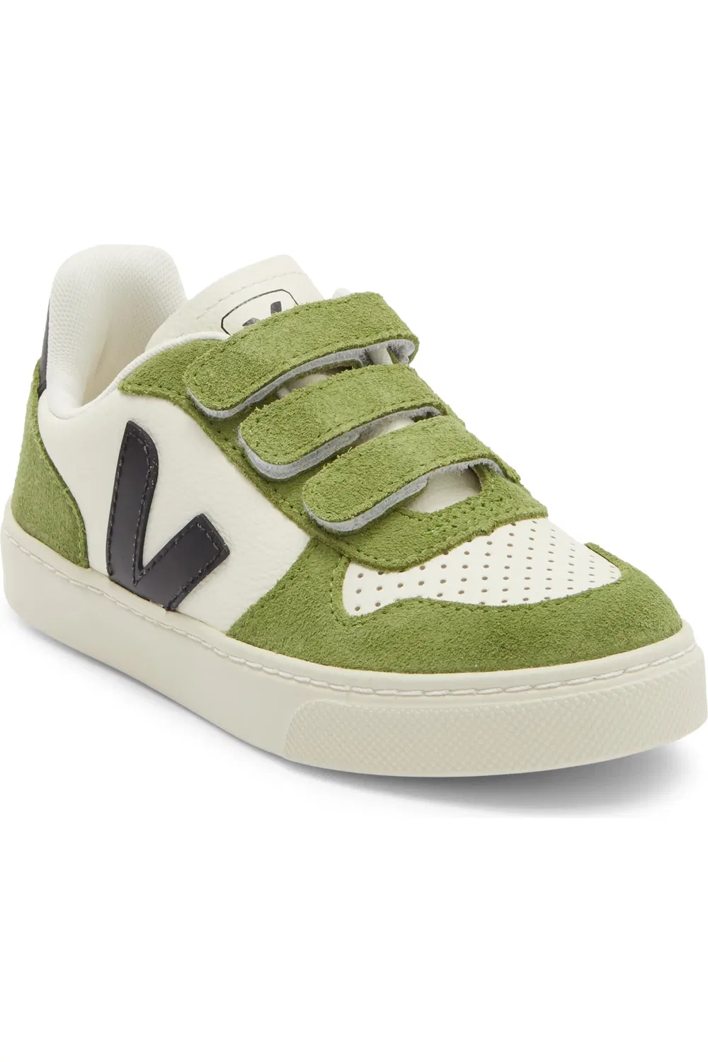 Детские кеды на трех липучках V-10 Veja, Pure Black Kiwi