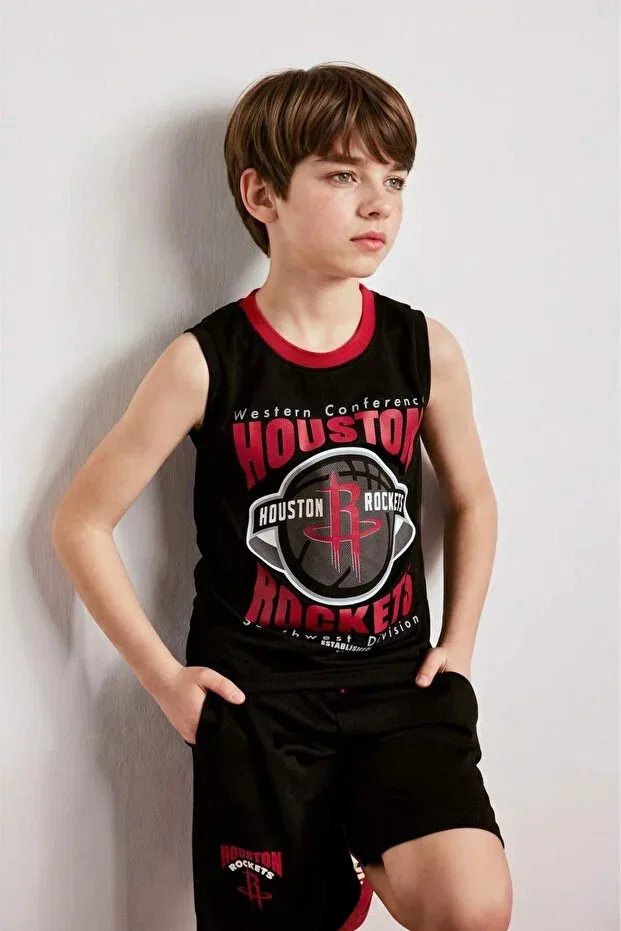 Детское для мальчиков майка с принтом NBA Houston Rockets Crew Neck Singlet Defacto, Black-Bk81