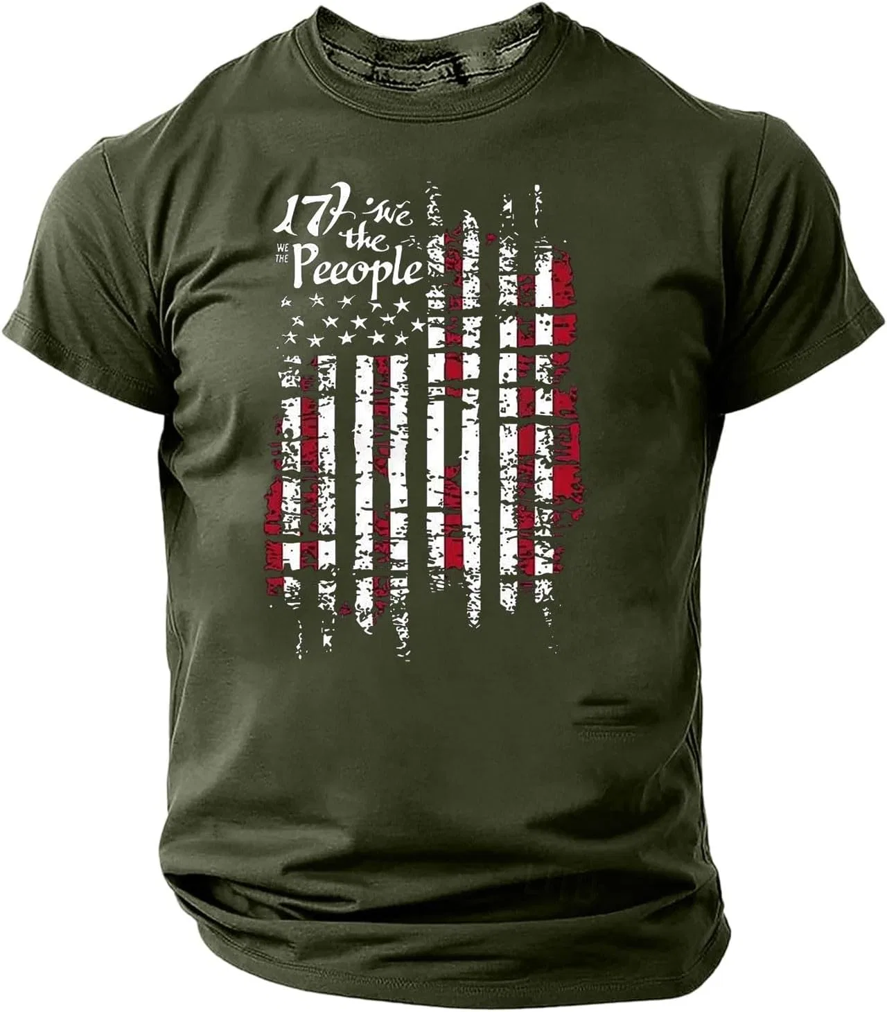 Мужская футболка с американским флагом Independence Day Graphic Tee, A#01 Army Green — фото 4
