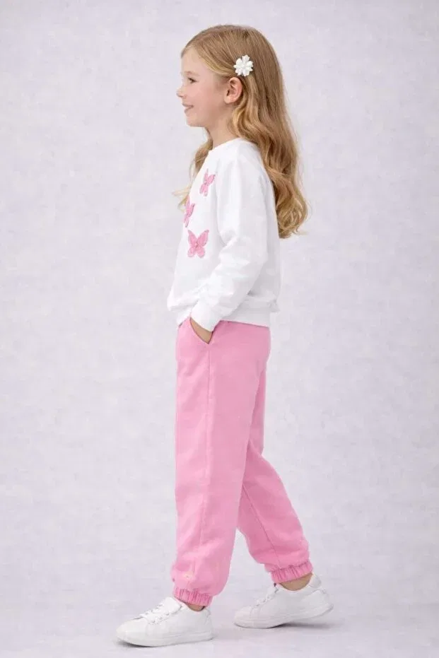 Детский спортивный костюм для девочек хлопковый Bebeğime Çorap, Pink-White — фото 2