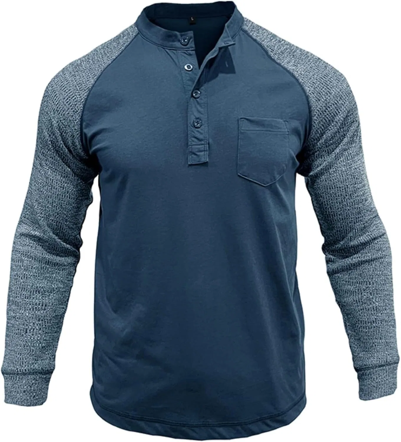 Мужская хлопковая рубашка-поло с длинным рукавом реглан, Denim Blue — фото 4