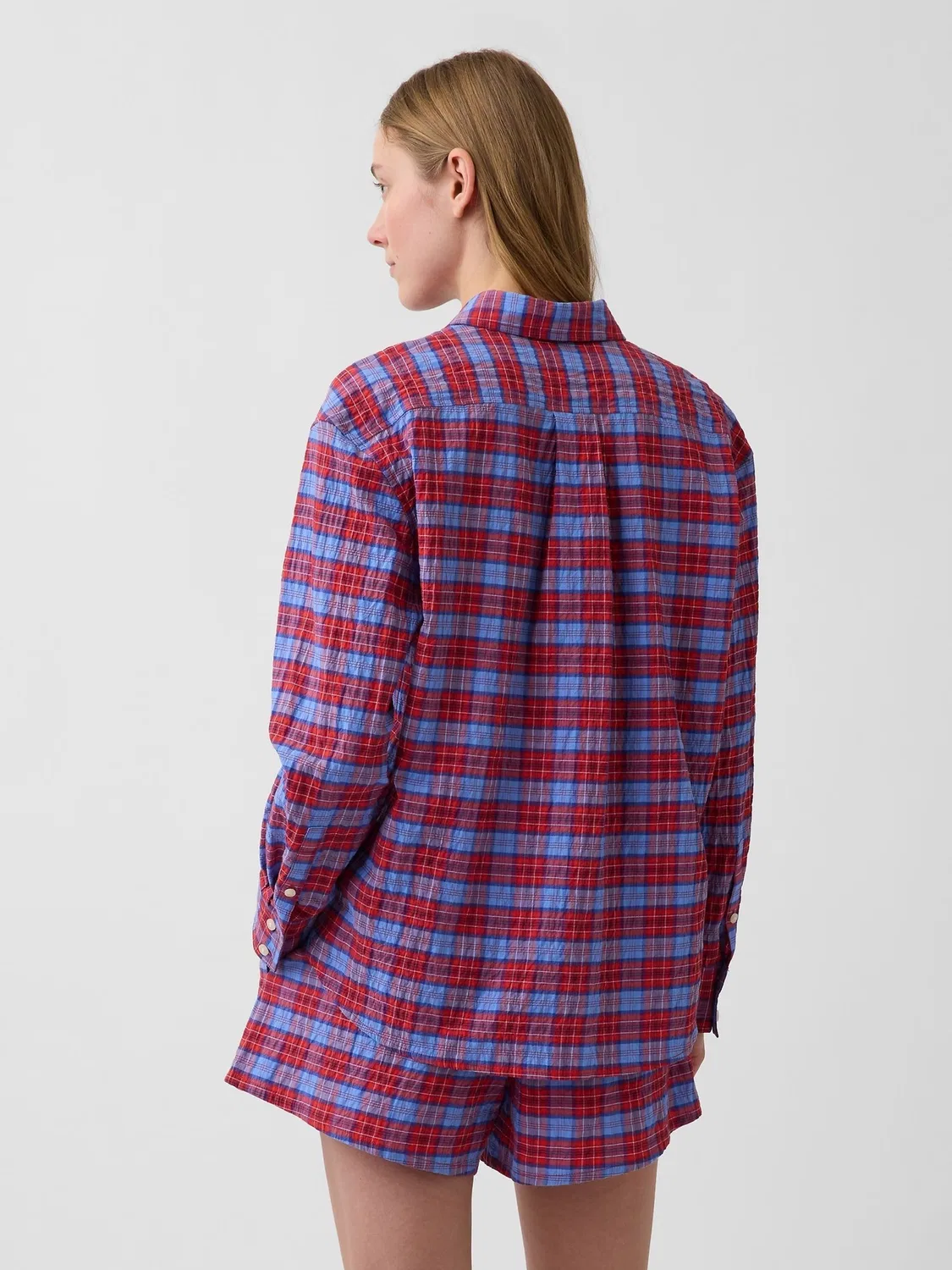 Рубашка оверсайз Gap Red Check Seersucker Check Oversized Shirt, Красный клетчатый — фото 2