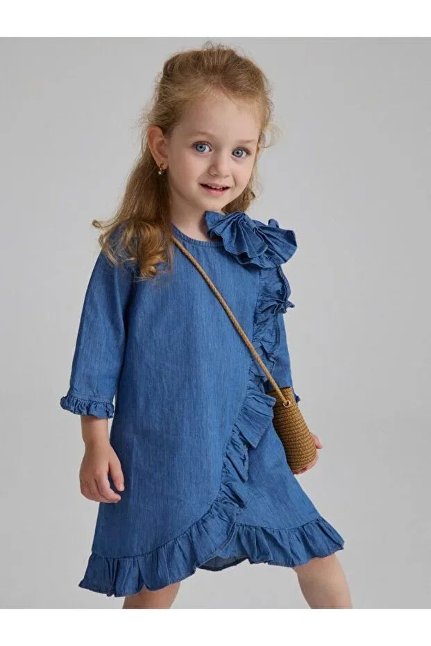 Детское платье для девочек хлопковое Denim Bow Detailed Hn Hnt Tekstil, Navy Blue