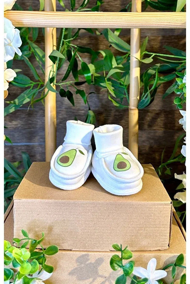 Детские пинетки для новорожденных хлопковые Newborn avocado baby booties Renkli Puset, Ecru — фото 3