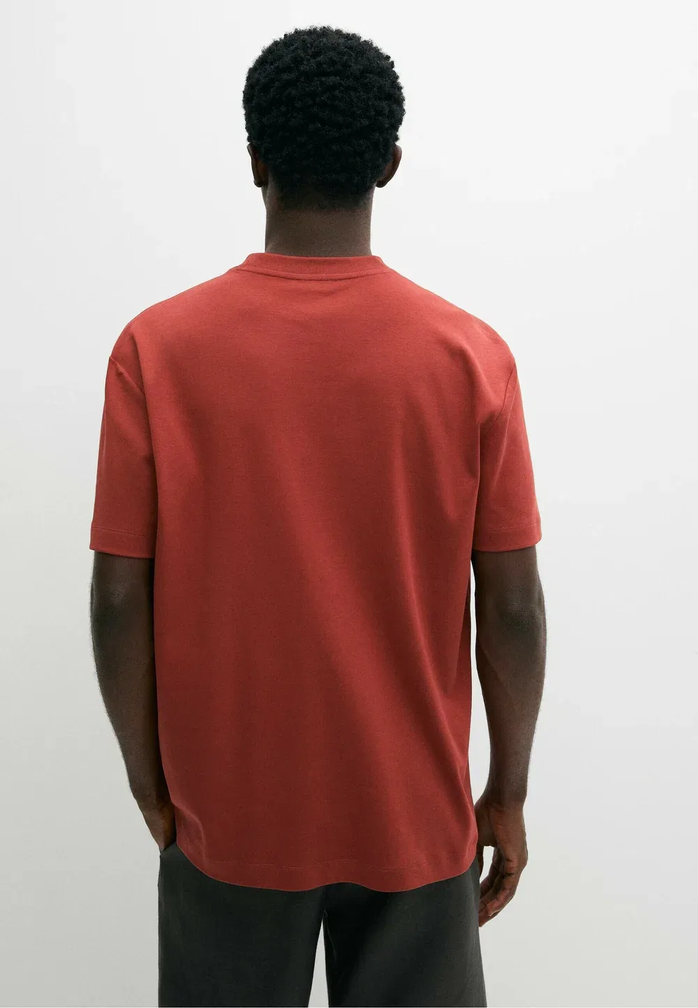 Футболка с коротким рукавом из 100% хлопка - базовая футболка Massimo Dutti, Burnt Orange Denim — фото 3