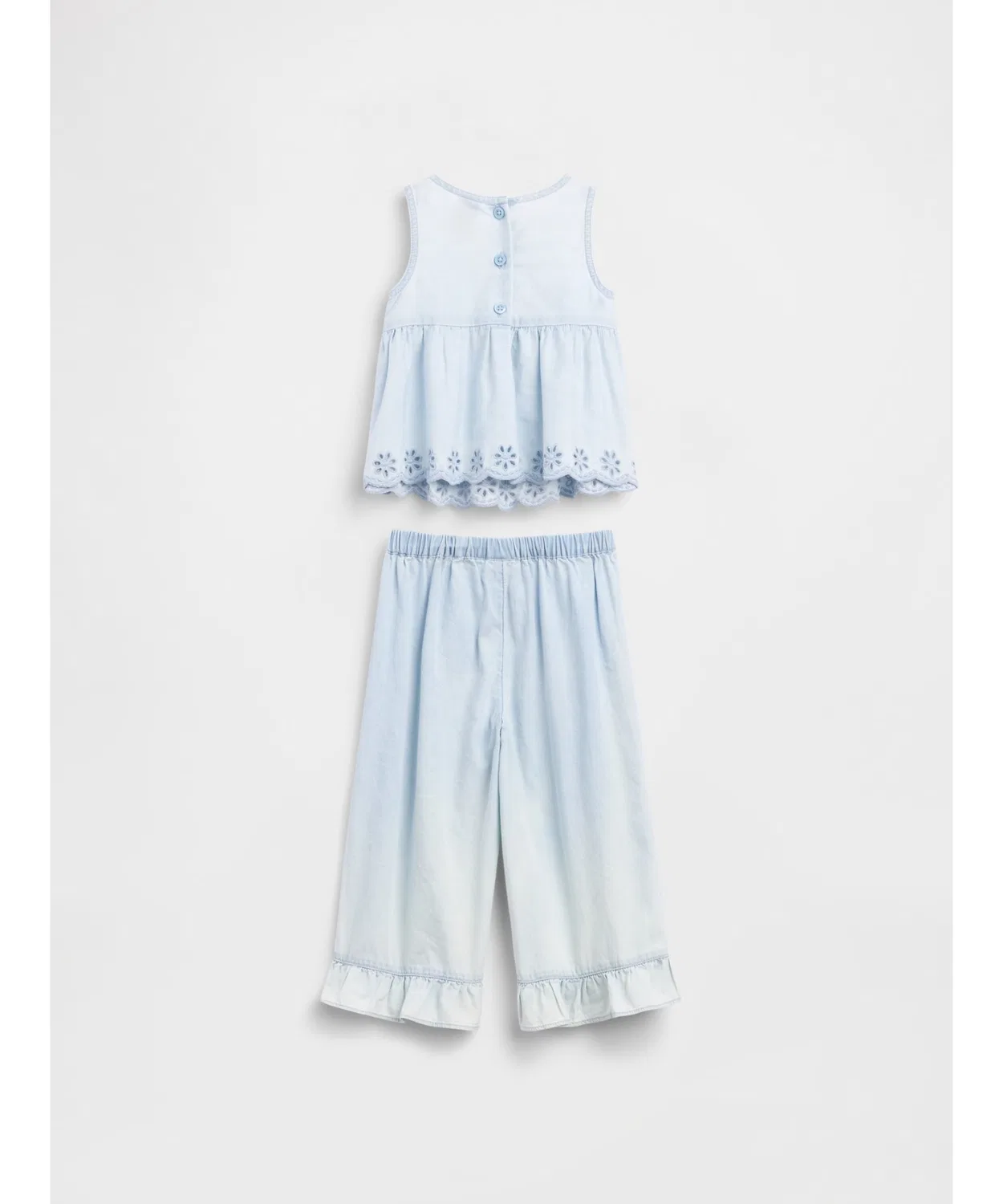 Детский комплект из топа и брюк из денима с вышивкой, модель GAP, Light Indigo Blue — фото 3