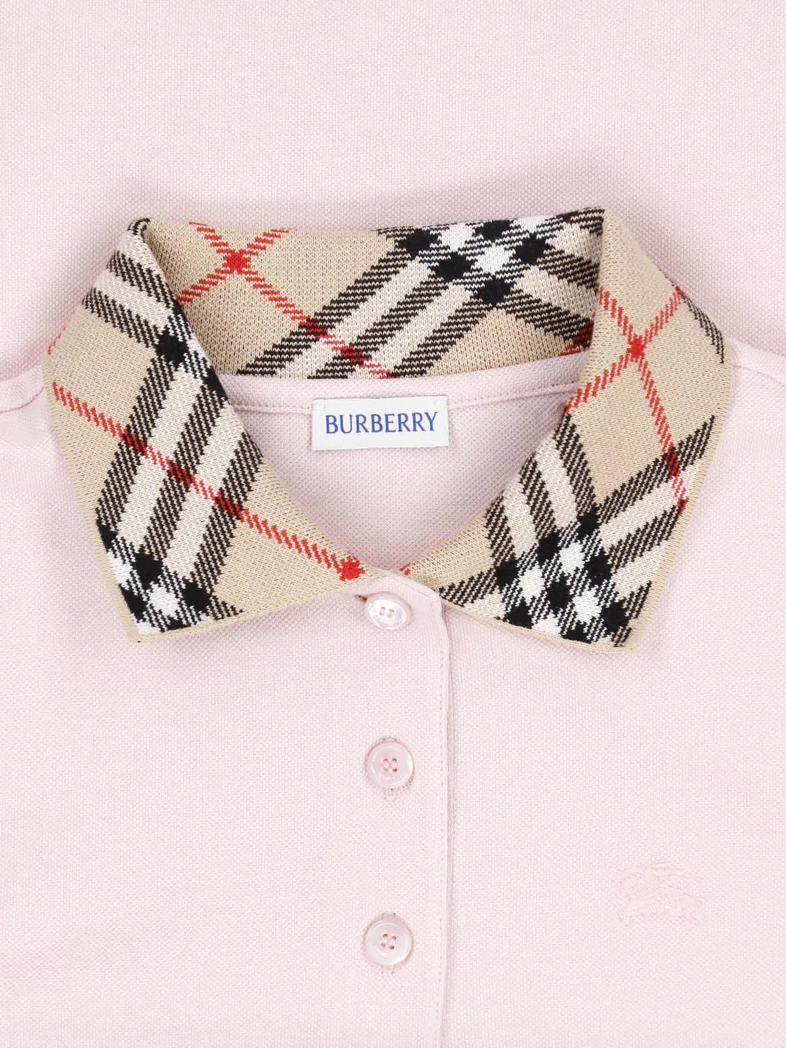 Женское поло с коротким рукавом с клетчатым воротником розовый Check Cotton Polo Shirt Burberry, розовый — фото 3