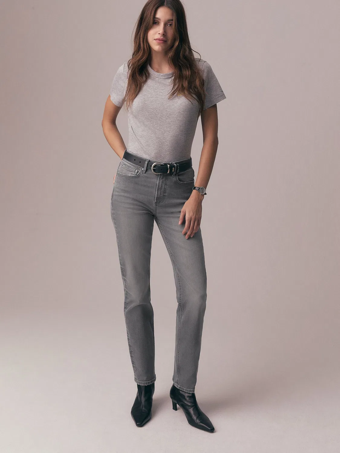 Джинсы Slim Mid Rise Stretch Next, серый — фото 2