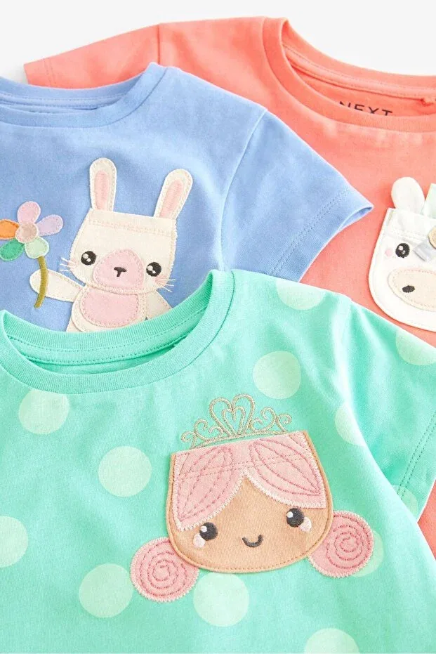 Детский комплект футболок с коротким рукавом с принтом Basics Next Baby, Green/Coral Pink — фото 2