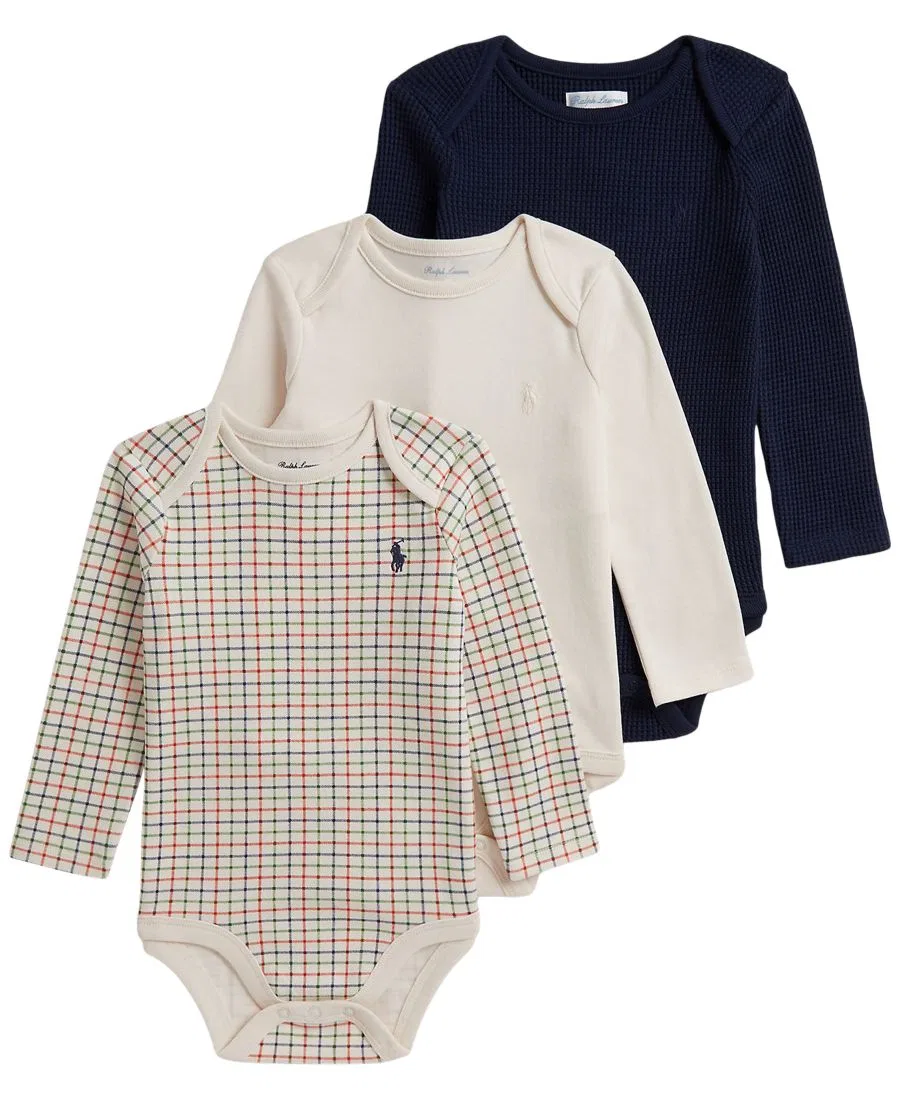 Комплект боди с длинным рукавом, 3 шт. Polo Ralph Lauren, Havenswood Tattersall
