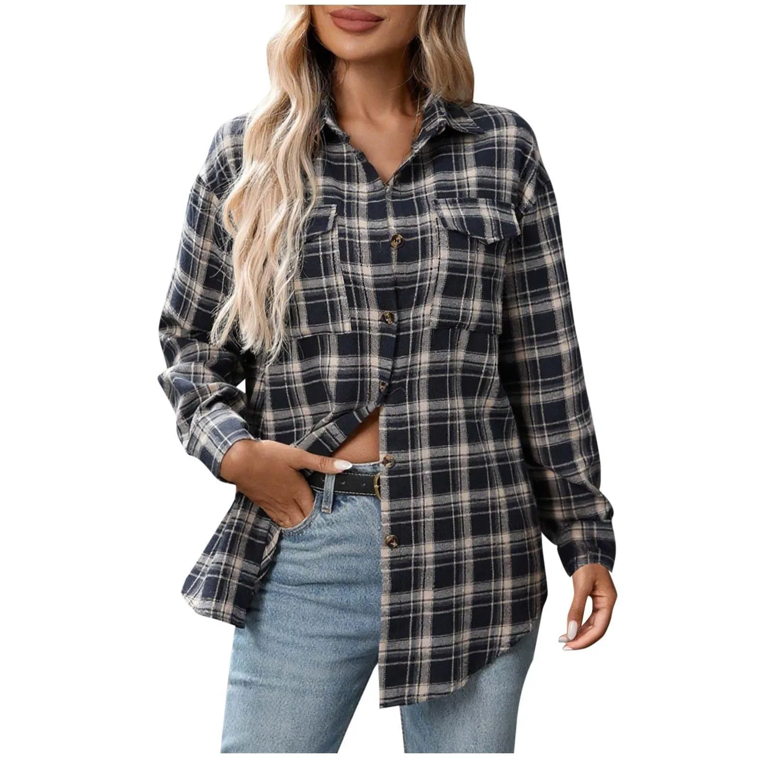 Женская рубашка-жакет с принтом в клетку, модель Plaid Flannel Shirts, Nero