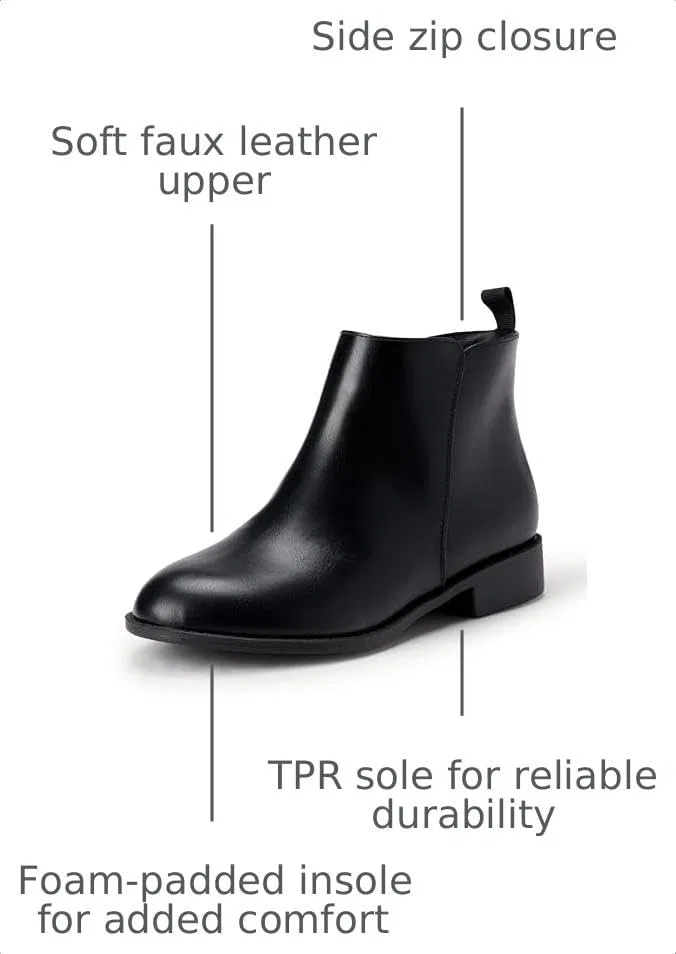 Детские ботинки для девочек на молнии Amazon Essentials, Black Faux Leather — фото 2