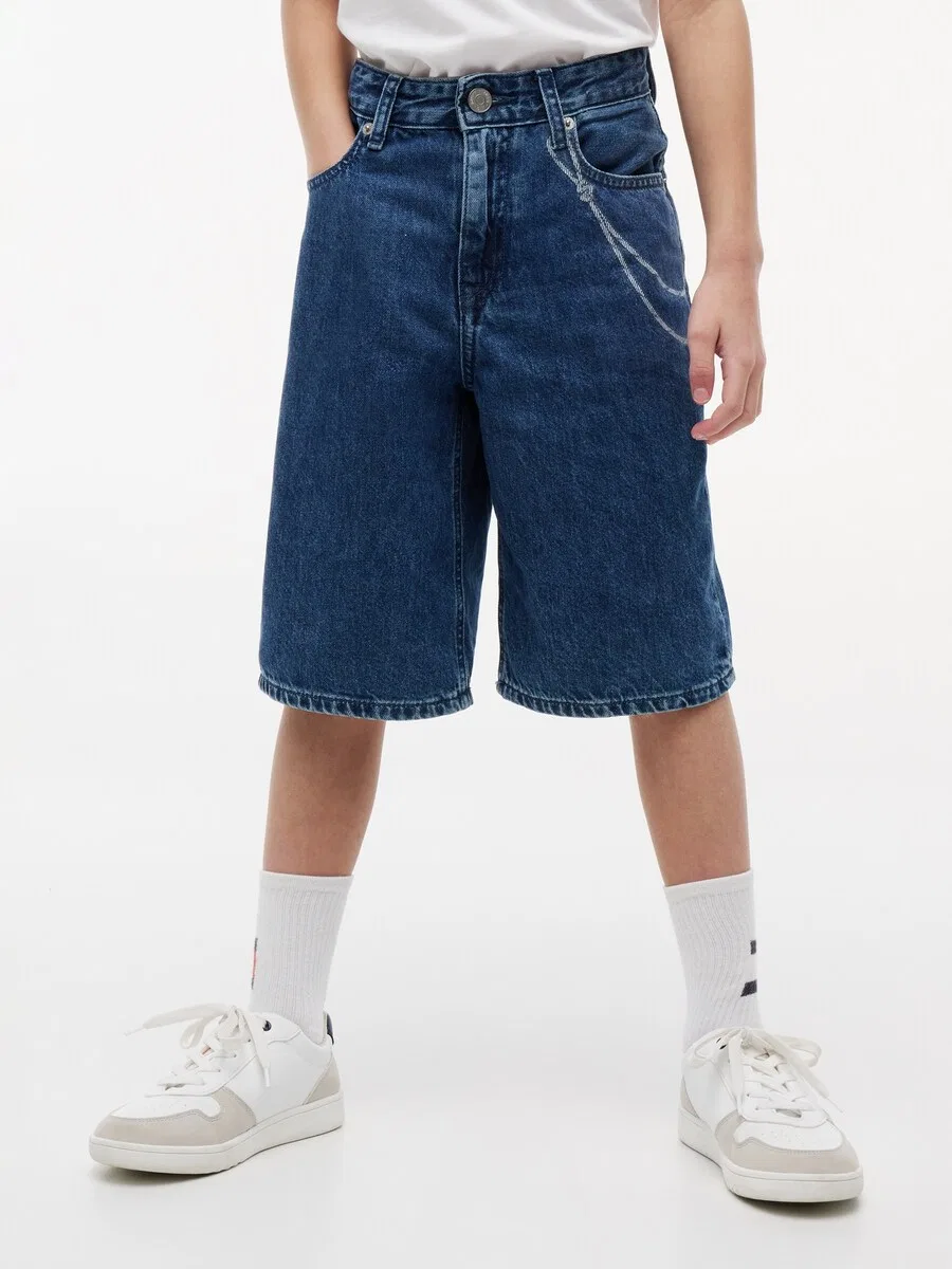 Джинсовые шорты TOMMY HILFIGER Baggy Jeans 'Print Loose Relaxed' в синем джинсовом и светло-голубом цвете — фото 2