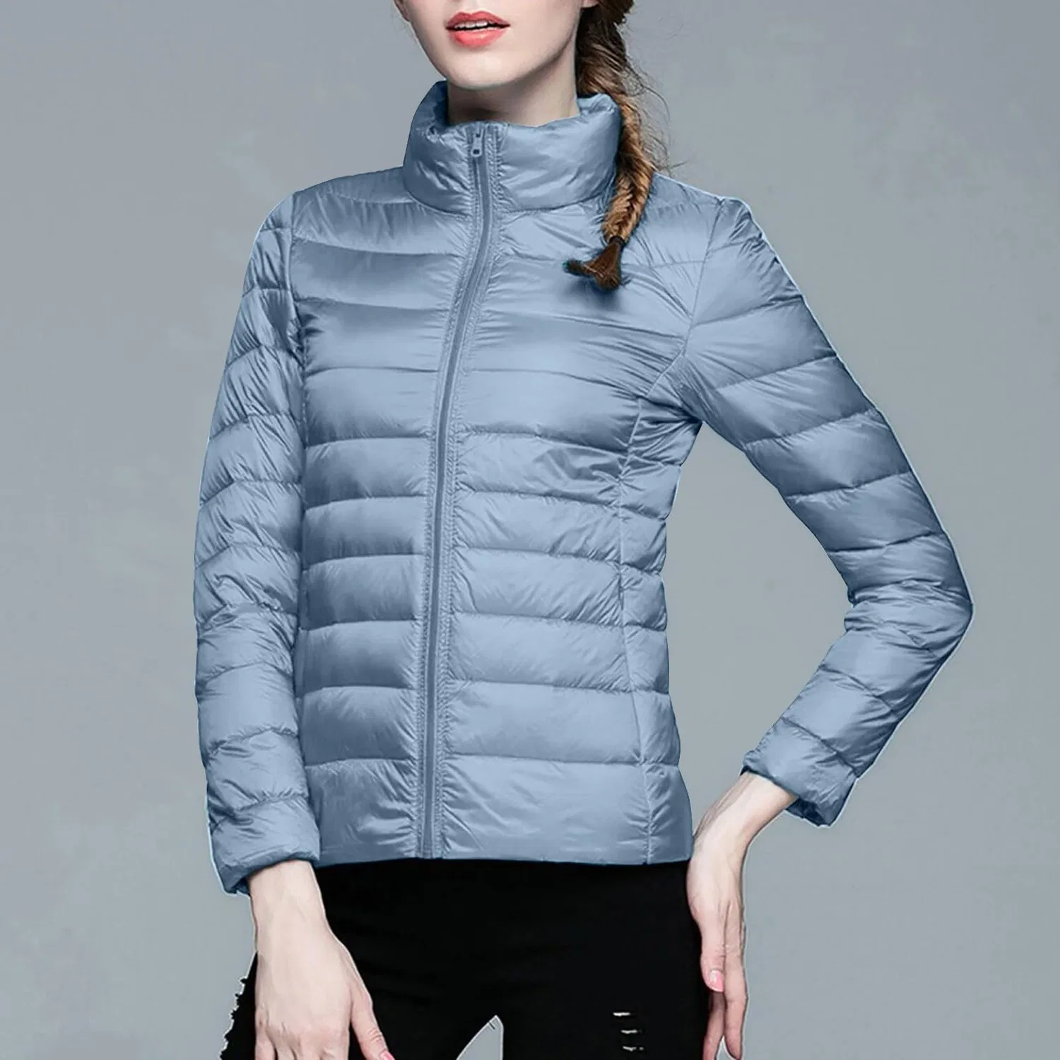 Женская стеганая куртка oversize с воротником-стойкой Y2K, Azzurro — фото 2