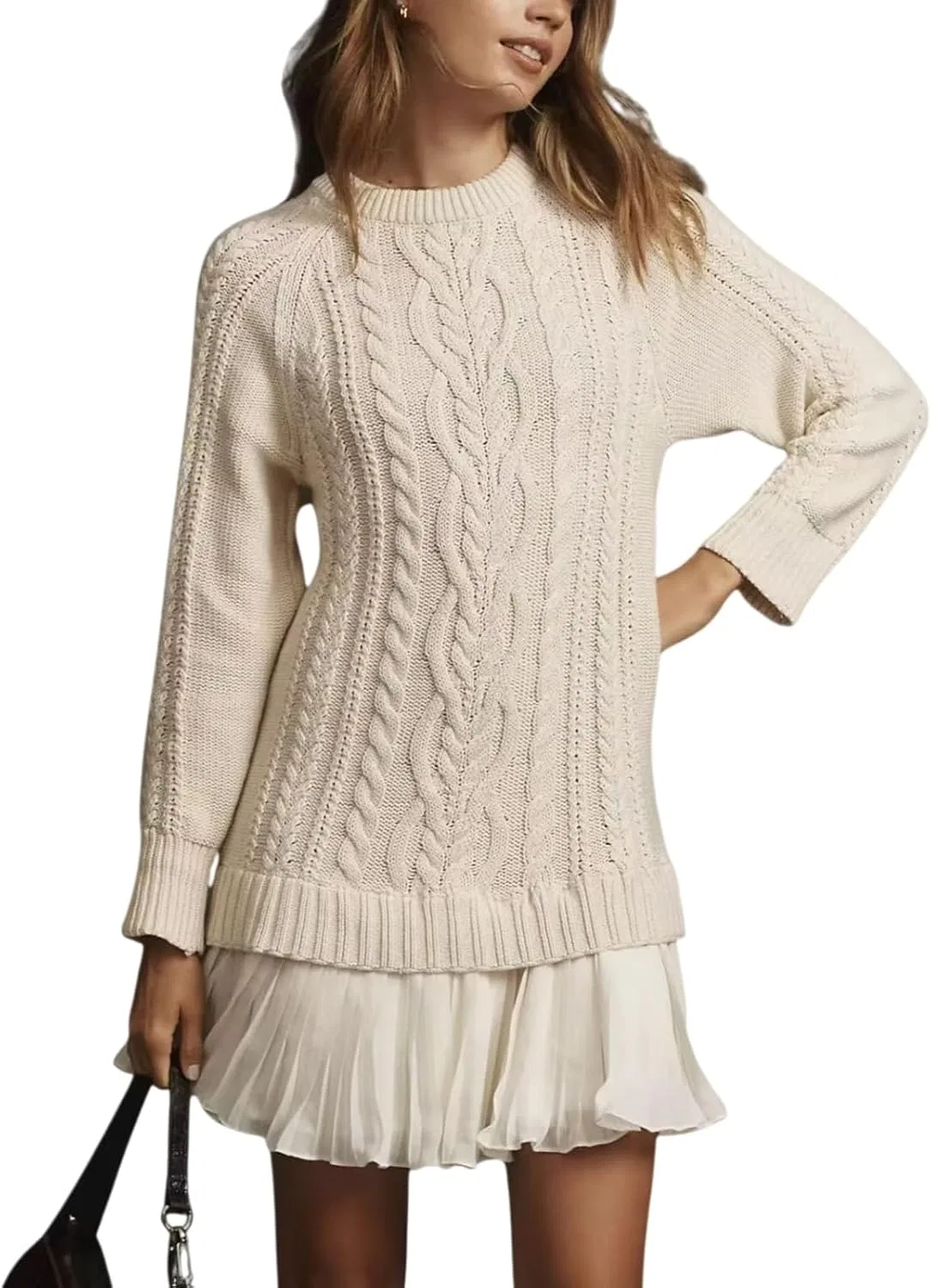 Женское платье-свитер с косами, модель Crewneck Cable Knit, белый