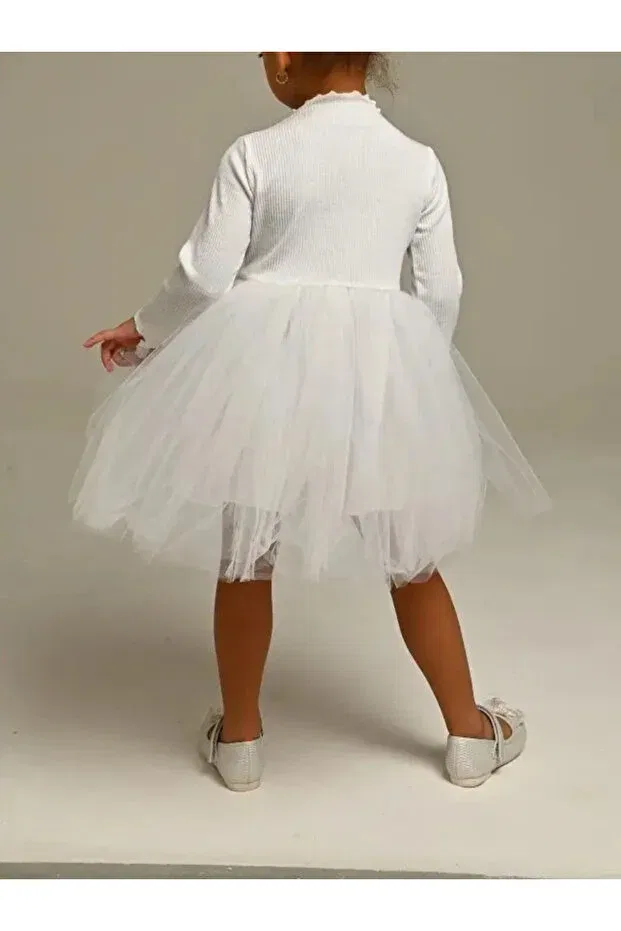 Детское платье для девочек с принтом Cute Bears Printed Tulle Neocotton, Ecru — фото 4