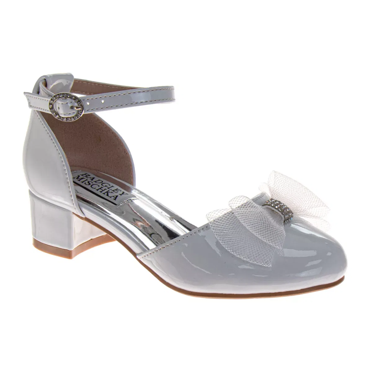 Детские туфли для девочек на щиколотке с ремешком Badgley Mischka, White Patent