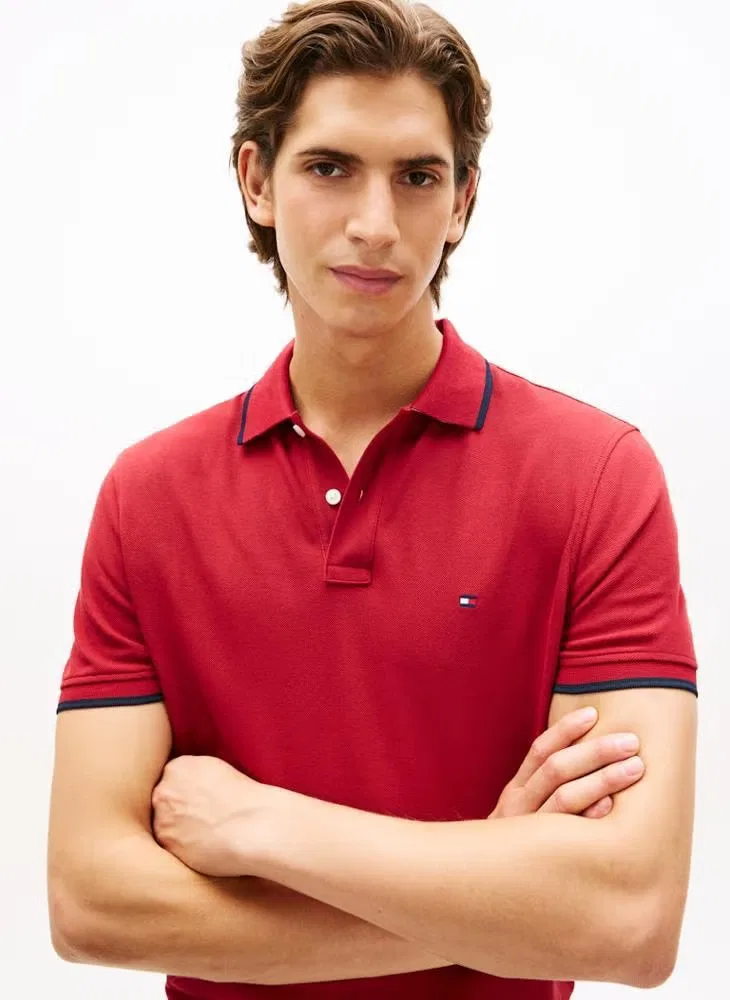 Поло с контрастной отделкой, хлопковое, Regular fit, Tommy Hilfiger, красный — фото 3