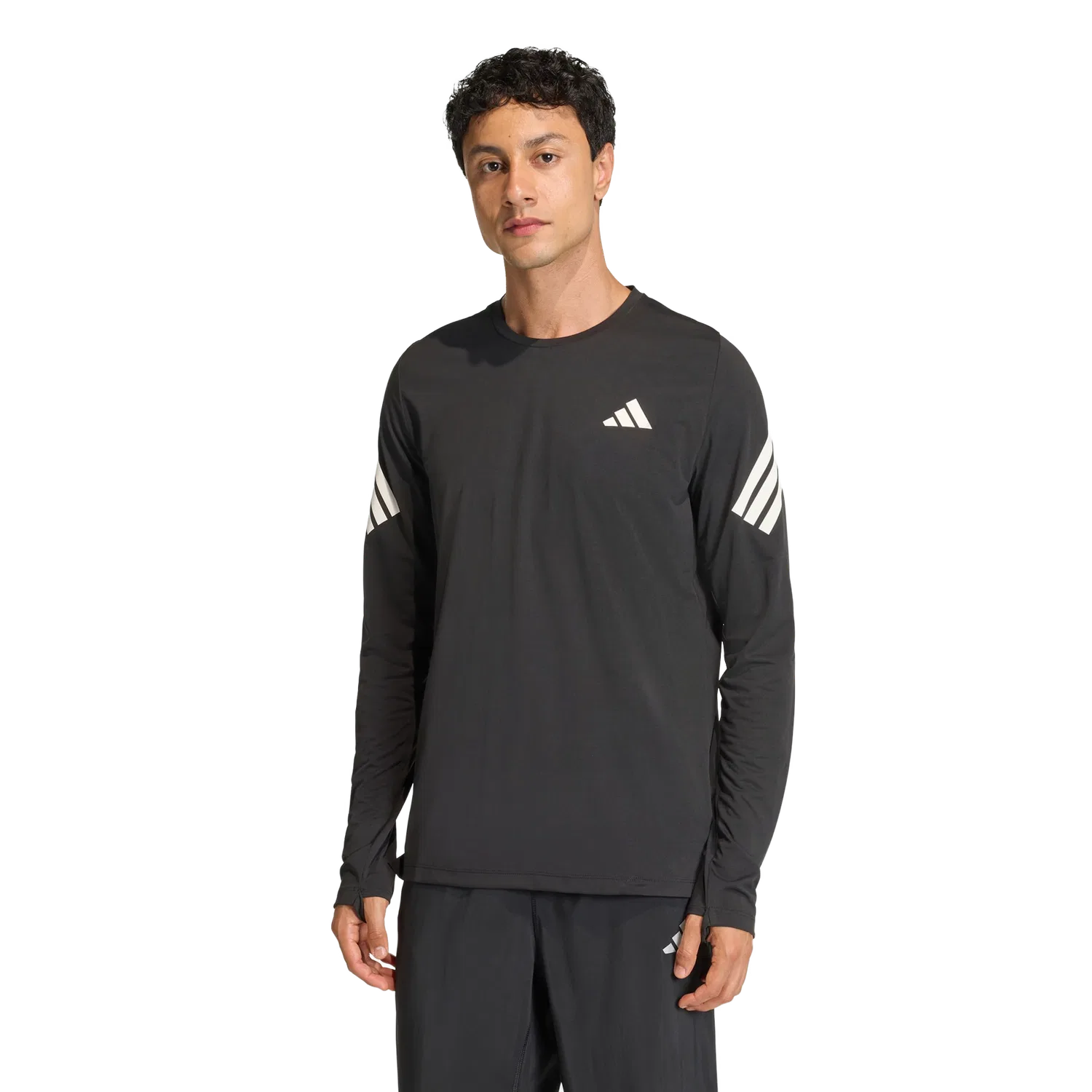 Мужской тренировочный лонгслив с круглым вырезом Adidas, черный — фото 2
