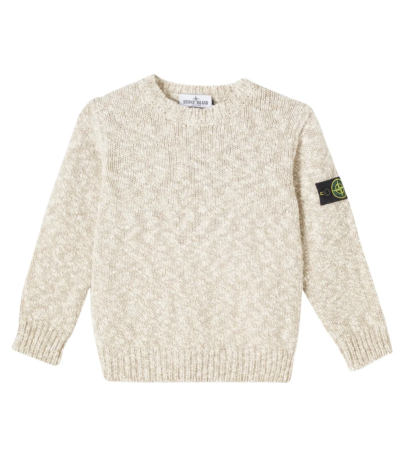 Свитер из смесового хлопка с круглым воротником Stone Island Junior, бежевый
