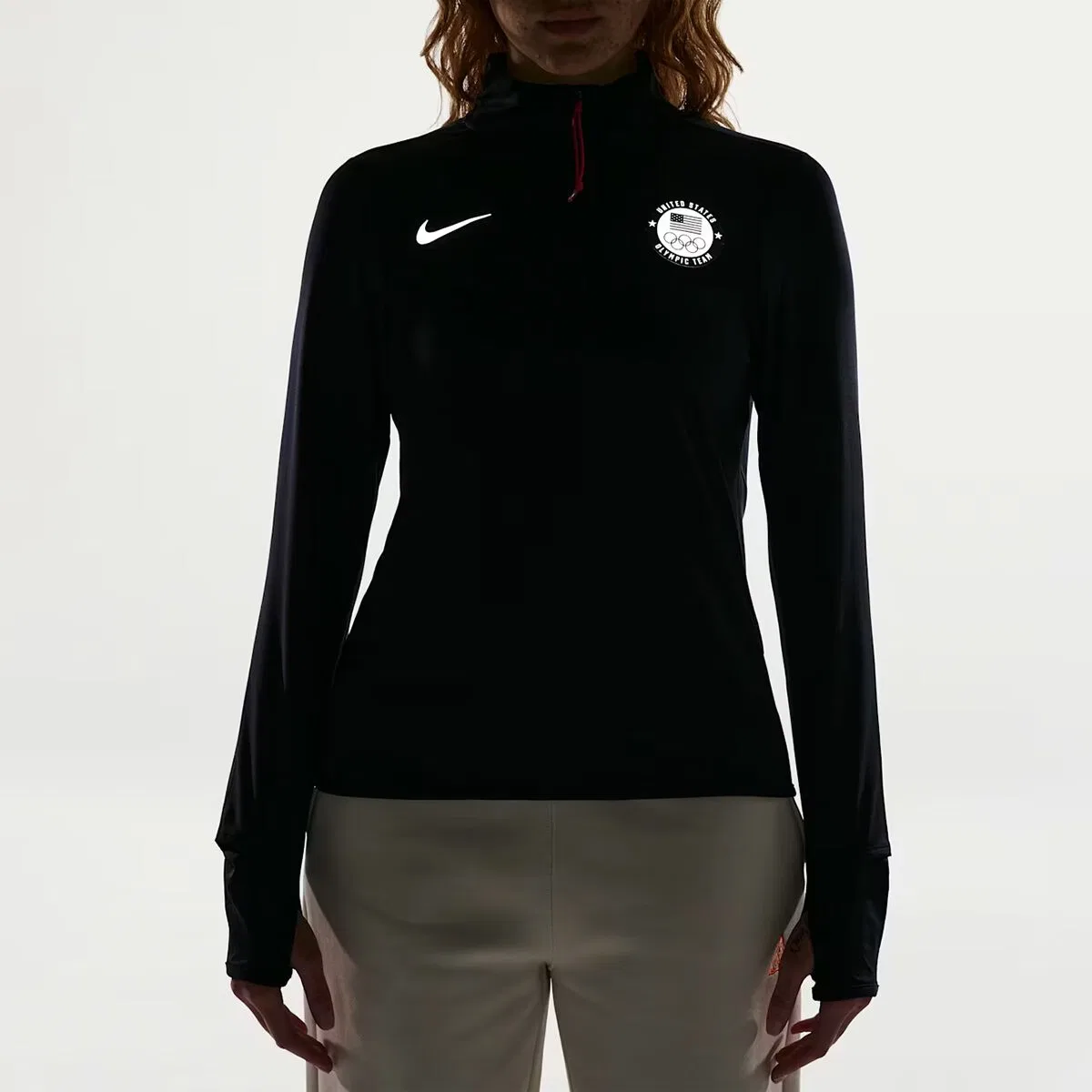 Женская топ с длинным рукавом Team USA Swift Element 1/4-Zip Top Nike, Obsidian/Reflective Silv — фото 3