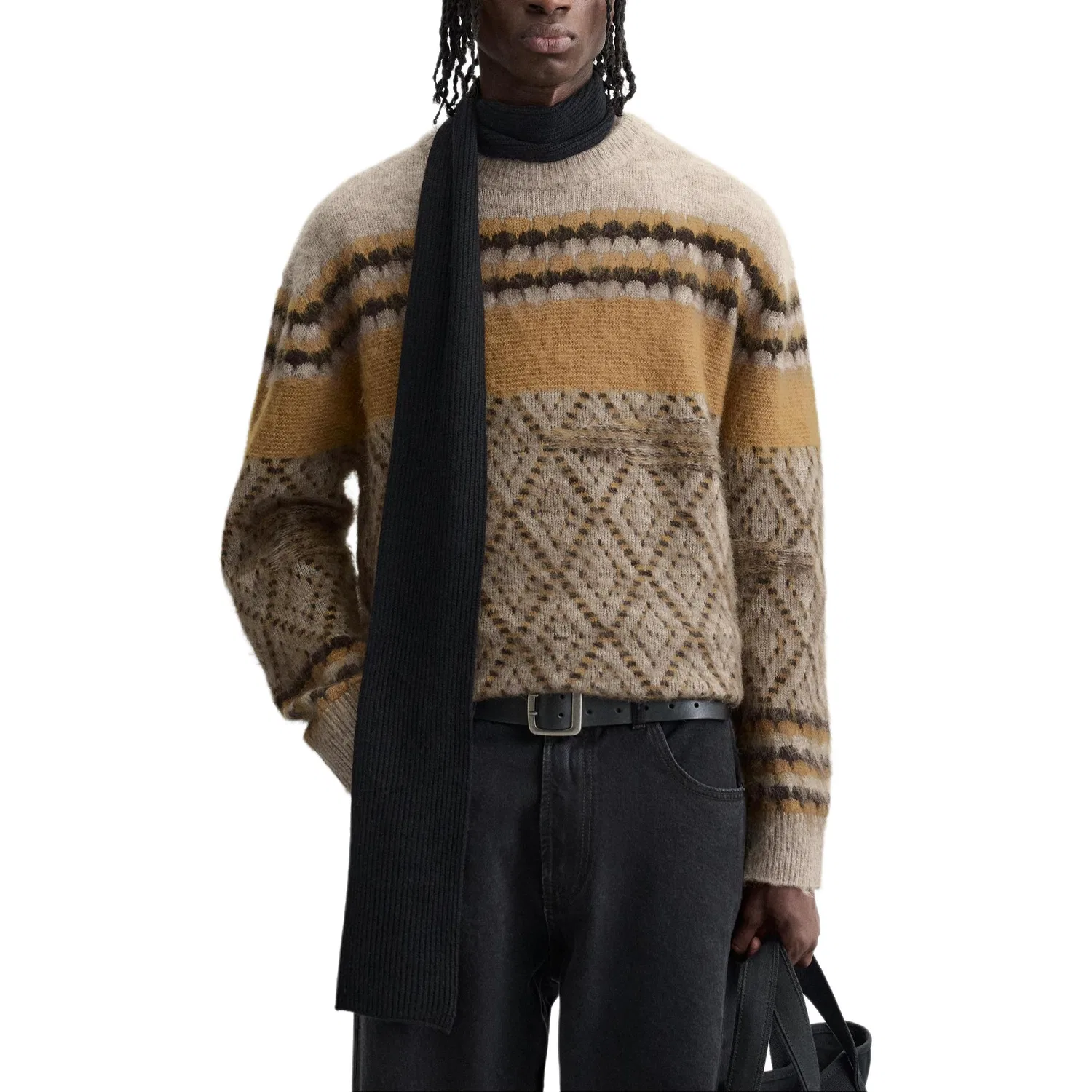 Мужской свитер с круглым вырезом, горчичный, ZARA, Mustard — фото 4