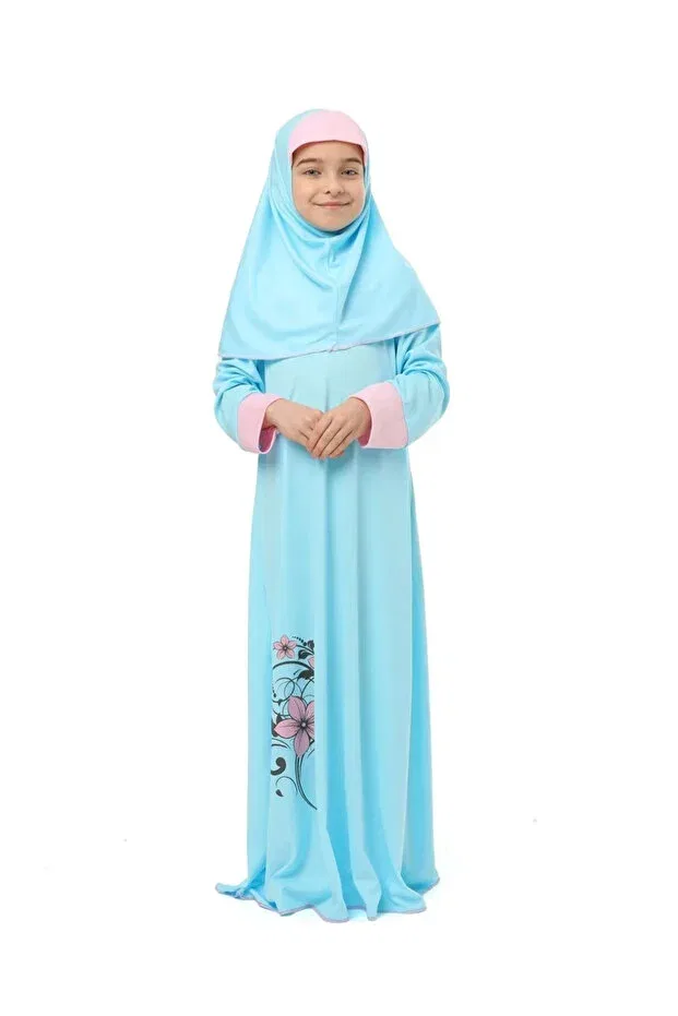 Детское платье для девочек с принтом Colorful Floral Printed Girl's Prayer Dress Generic Brands, Blue