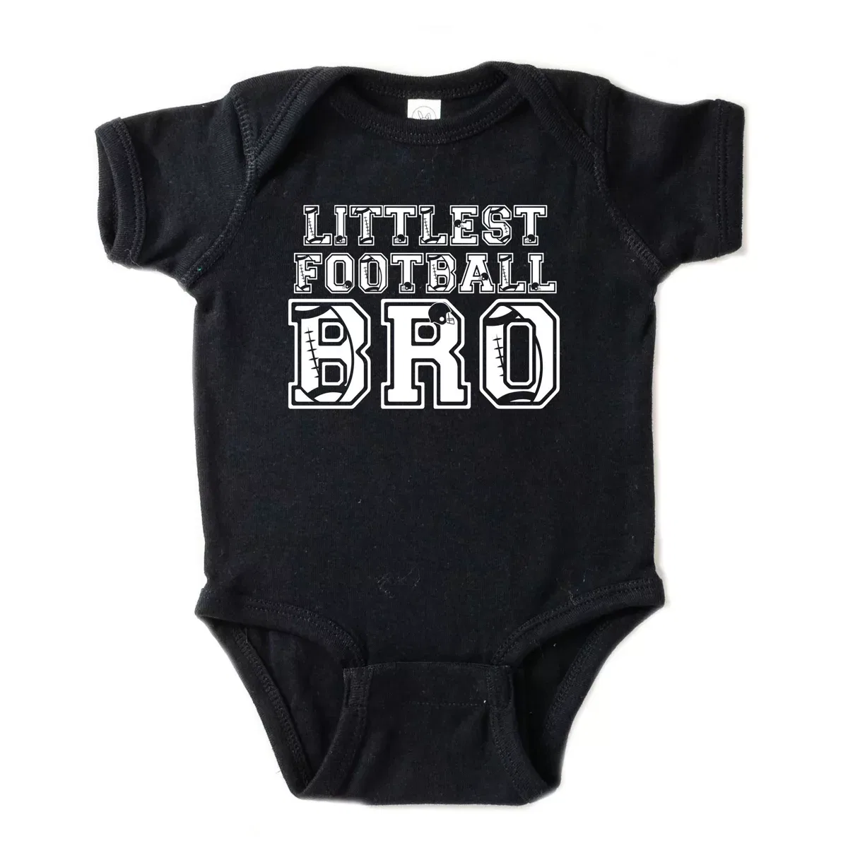Детский боди с коротким рукавом с принтом Littlest Football Bro The Juniper Shop, Black