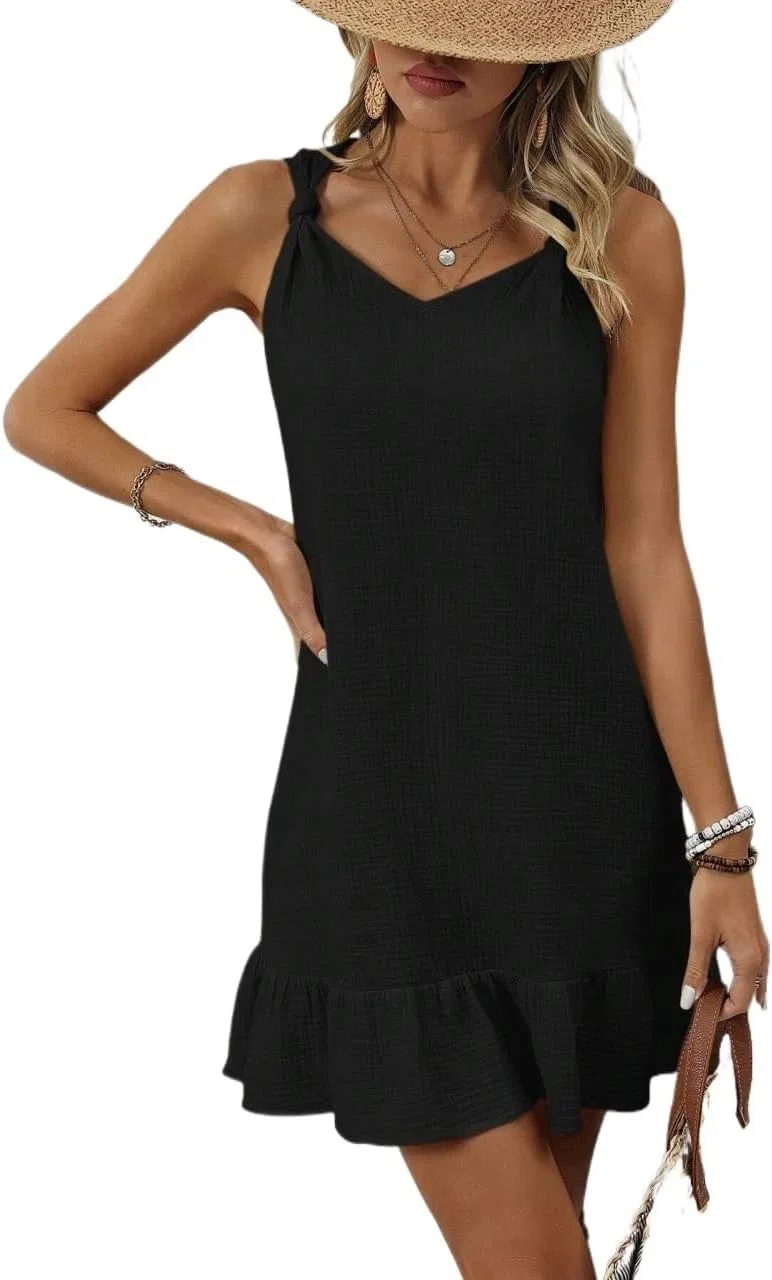 Женское повседневное платье с рюшами и узлом Cami, Black