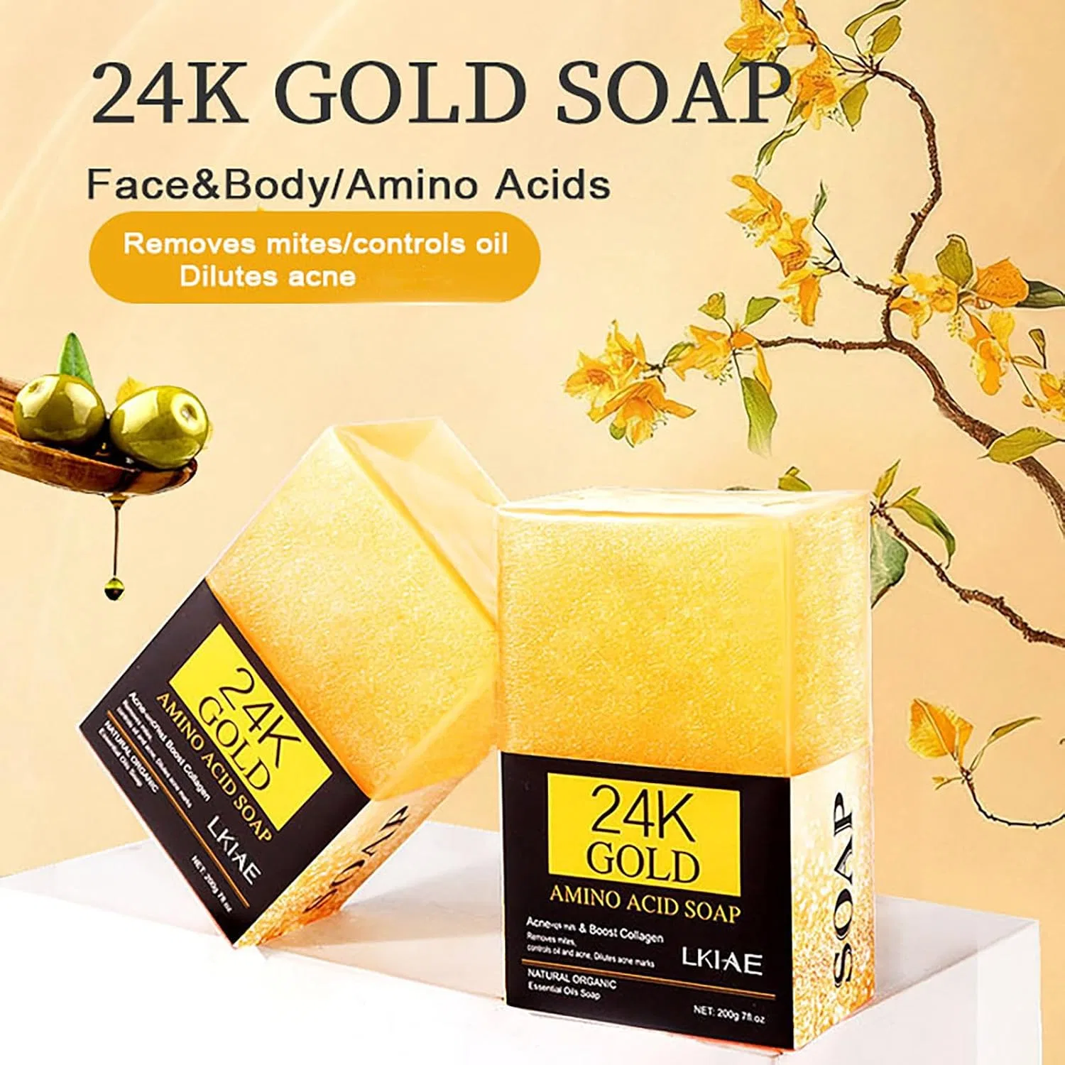 Мыло с 24K золотом и аминокислотами AILKE BOOST LUSTER, набор 3 шт, 200 г, Pack of 3 — фото 2