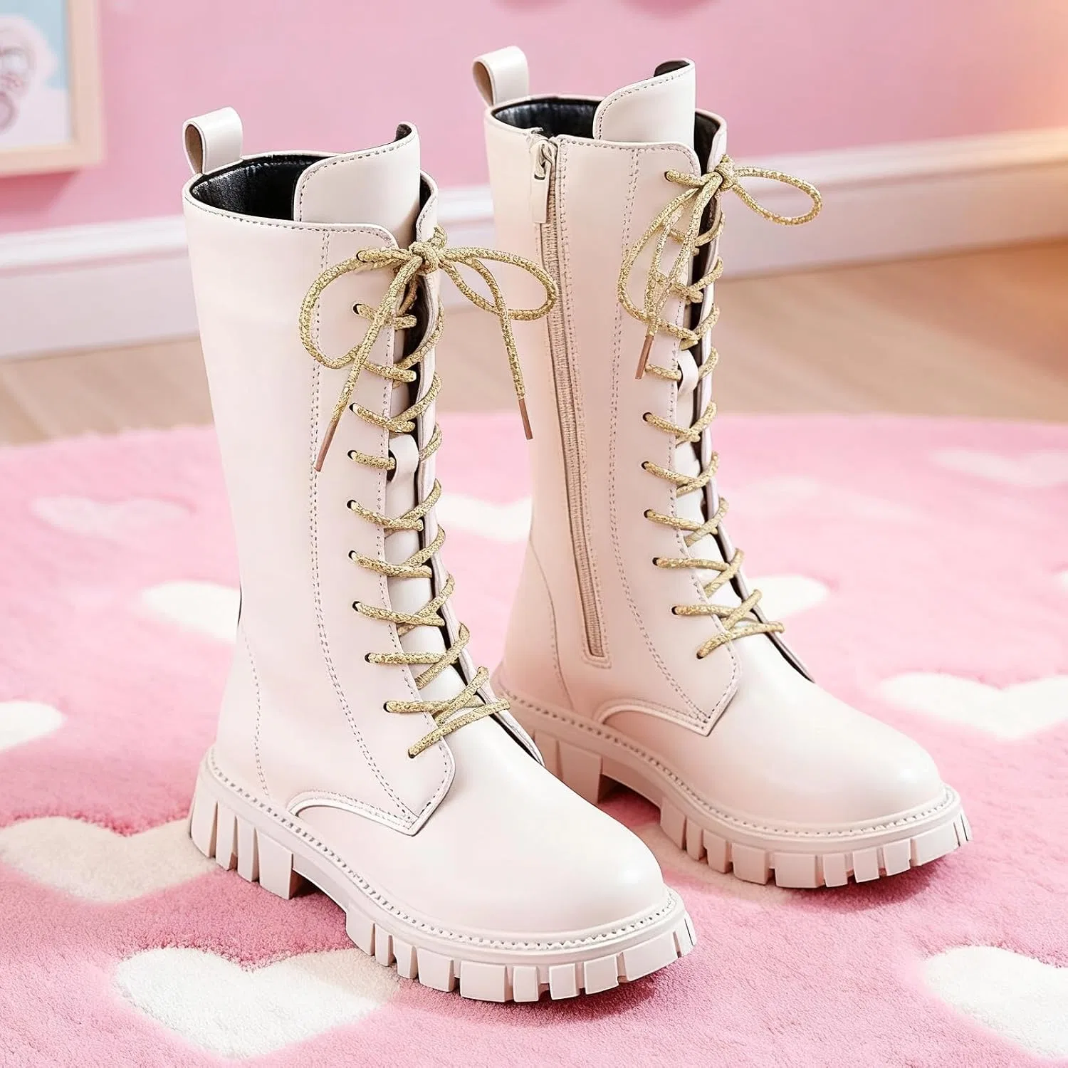 Детские ботинки для девочек с принтом, модель Girls Boots, White — фото 2