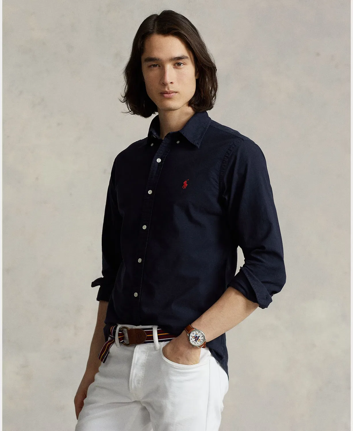 Мужская рубашка, Oxford Teñida Prenda Blanco/Azul Marino, Polo Ralph Lauren, темно-синий