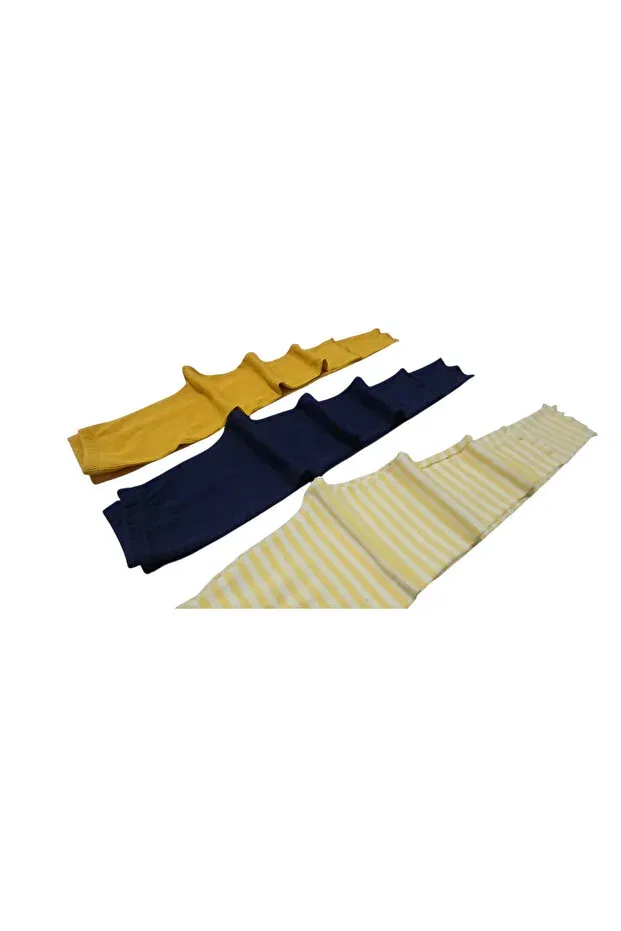 Детские леггинсы для девочек хлопковые Fun Kids, Yellow-Navy Blue-Striped — фото 3