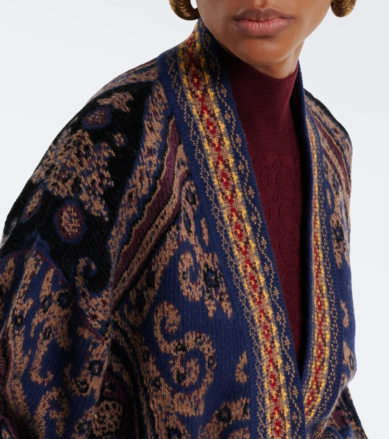 Кафтан жаккардовый с поясом Etro, синий — фото 3