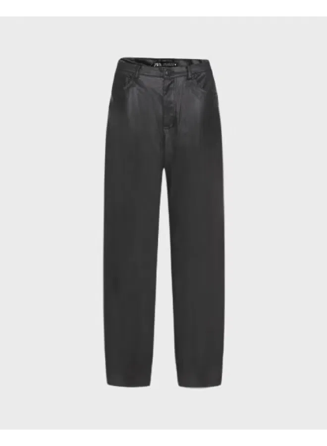 Брюки кожаные прямые свободные Zara, черный