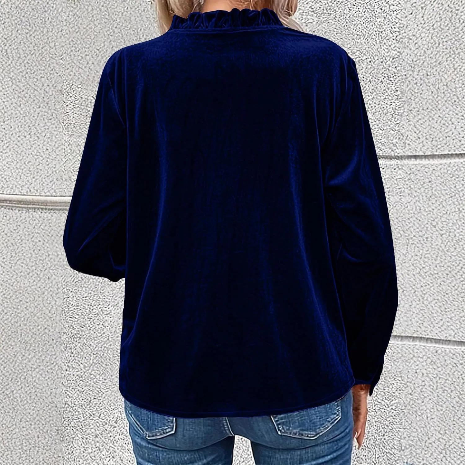 Женская повседневная блуза с V-образным вырезом Dark Blue — фото 4