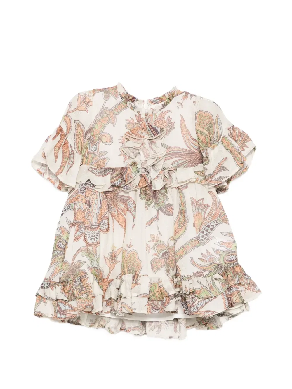 Платье с рюшами и принтом пейсли Etro Kids, бежевый