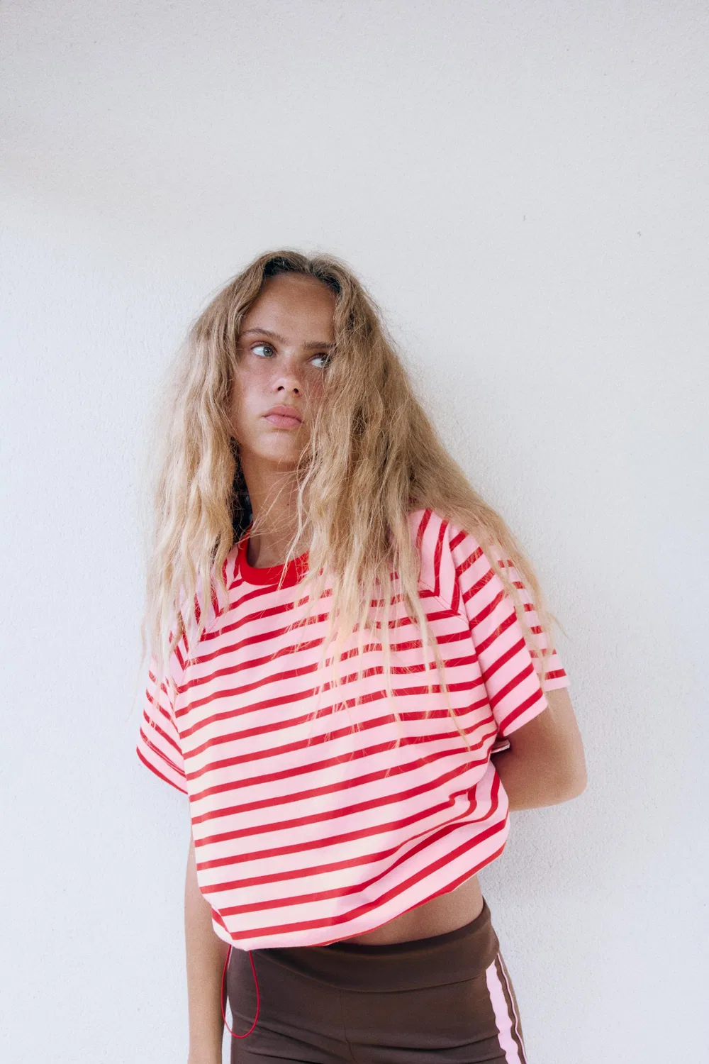 Полосатая футболка со стопорами ZARA, Pink