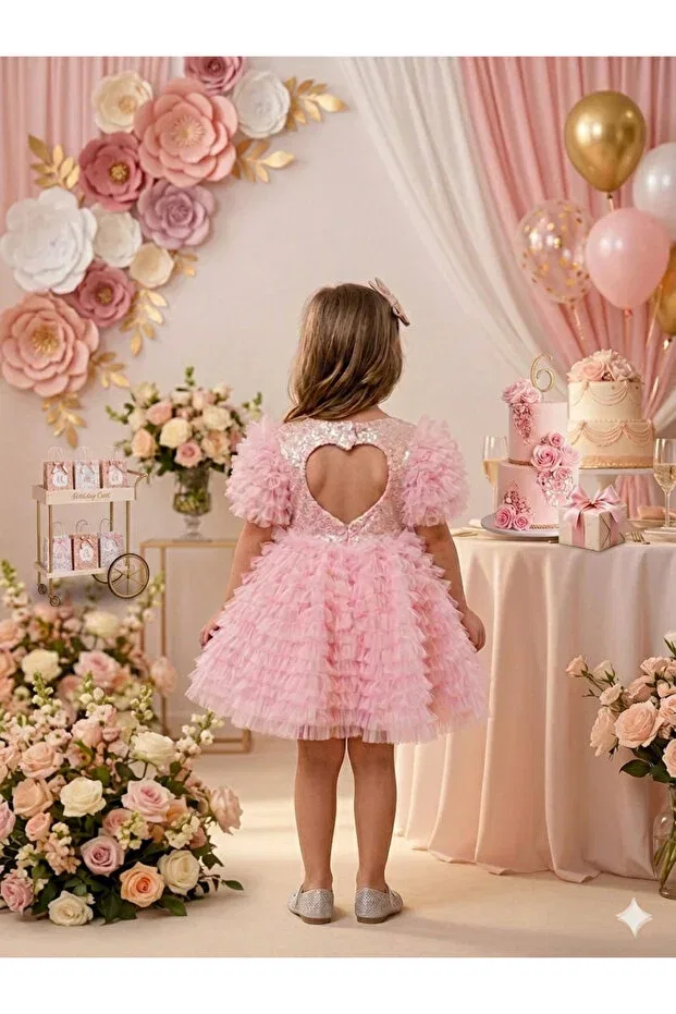 Детское платье для девочек с пайетками Togy Baby Ve Kids Wear, Pink — фото 2