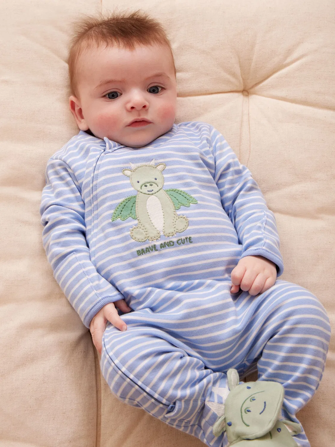 Комбинезон с драконом, хлопок, JoJo Maman Bébé, синий в полоску
