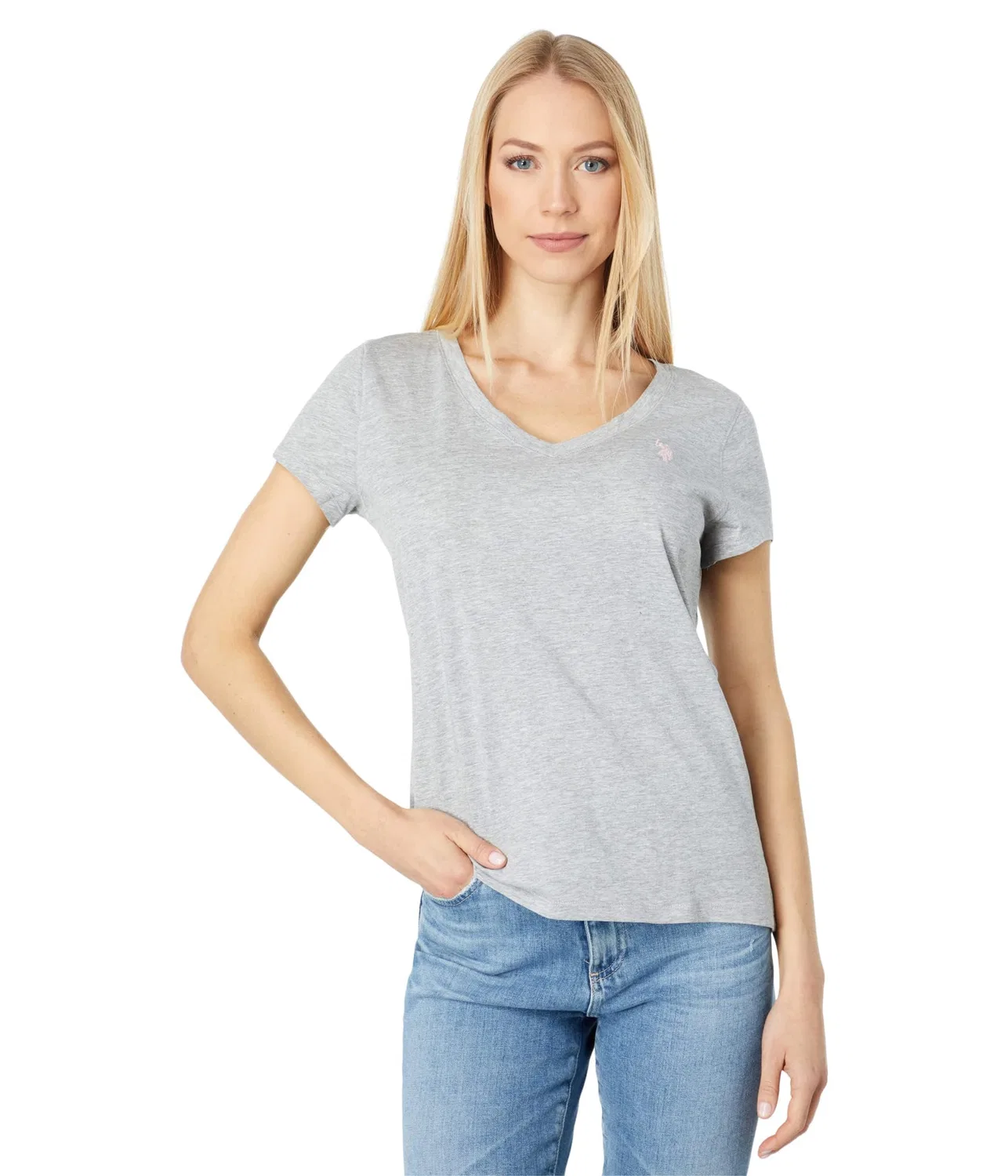 Женская футболка с коротким рукавом и V-образным вырезом U.S. POLO ASSN., Grey Mélange