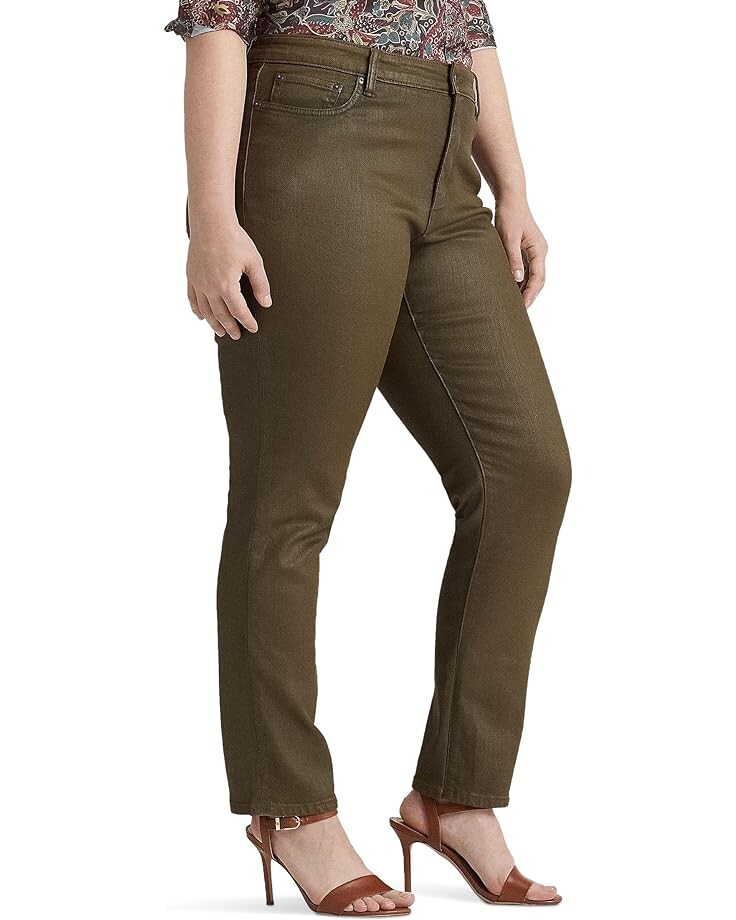 

Джинсы LAUREN Ralph Lauren Plus Size Coated Mid-Rise Straight Ankle Jeans in Olive Fern Wash, цвет Olive Fern Wash