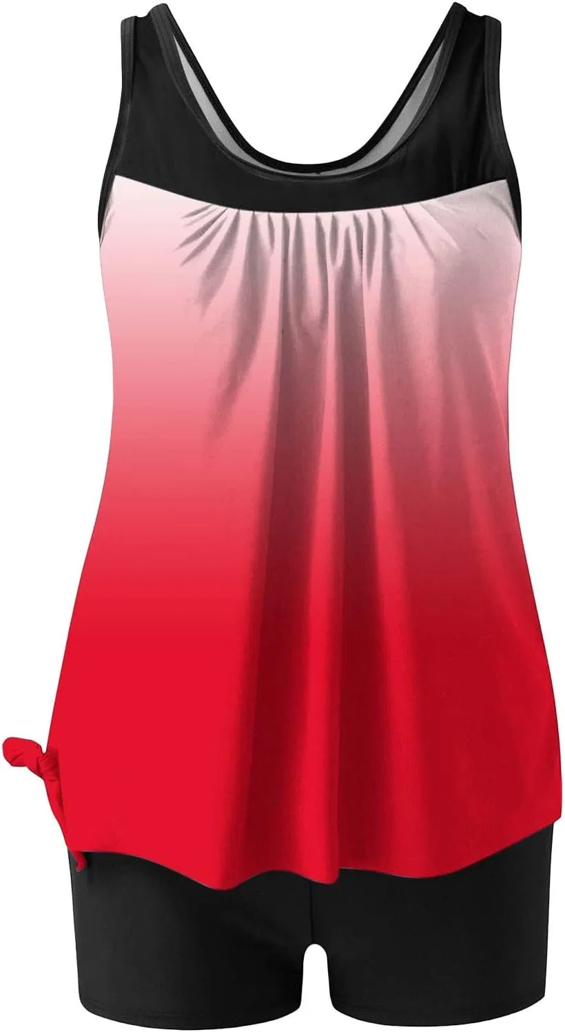 Женский танкини-комплект с тай-дай принтом, 2 предмета, High Waisted, Black/Red — фото 4