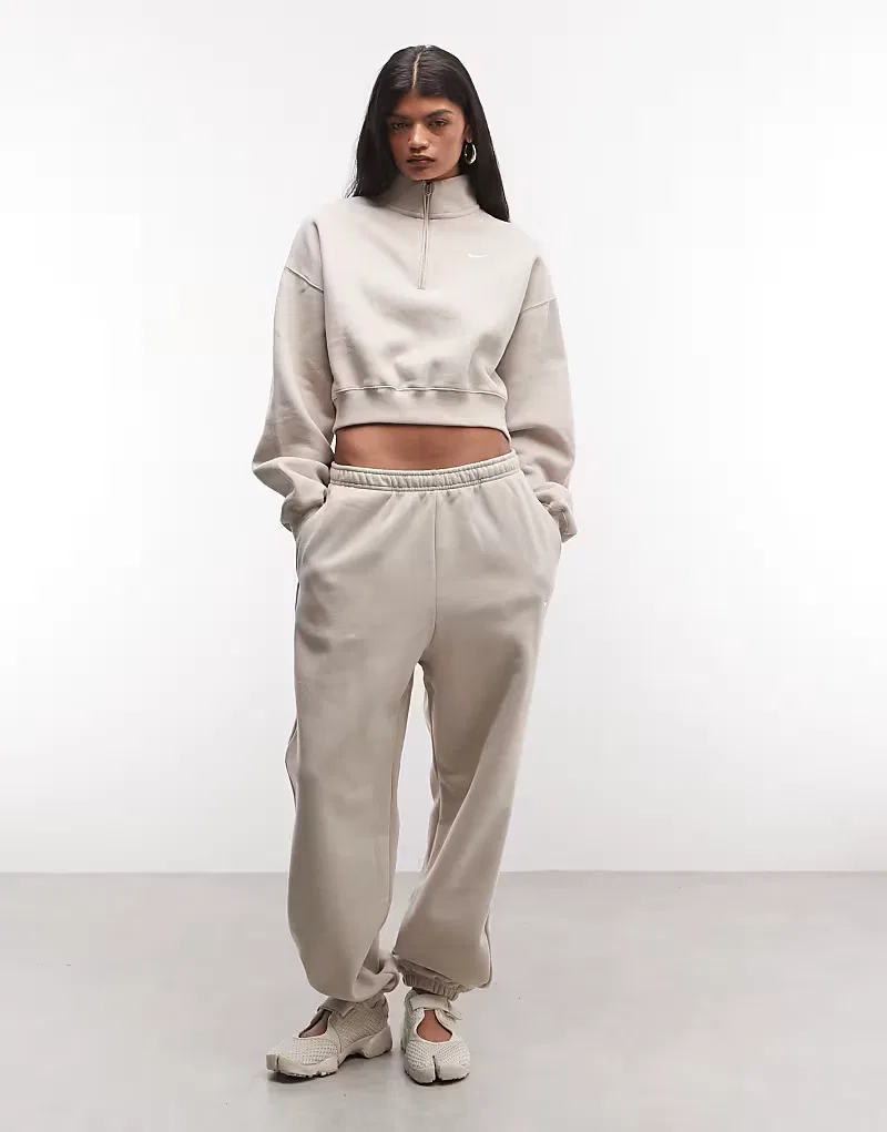 Толстовка Nike Studio Fleece с половинной молнией, бежевый — фото 2