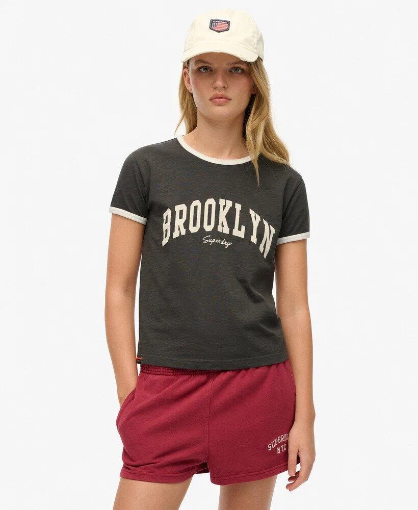 Женская облегающая футболка Ath Ess Ringer Superdry, Kohlengrau